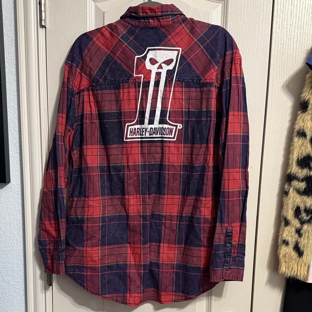 Harley‎ Davidson Plaid Long Sleeve Logo Patch Shirt Biker Grunge Indie Sleaze - Picture 3 of 7